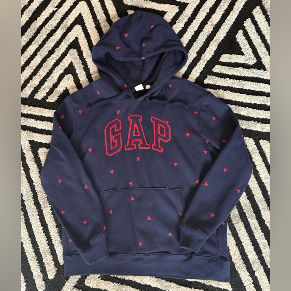 GAP Dark Blue Hoodie with Tiny Red Hearts